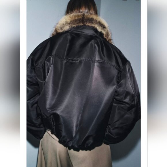 ZARA FAUX FUR COLLAR BOMBER JACKET ZW COLLECTION - Picture 6 of 8